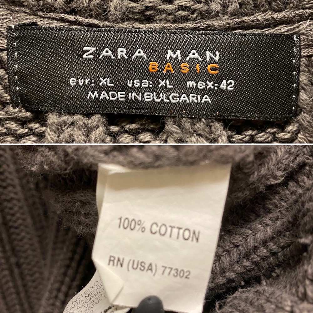 Zara Man Basic Ribbed Cable Knit Full Zip Mock Ne… - image 3